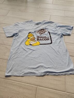 🐻 Light Blue Homer Simpson "Mmm... Bacon" Graphic Tee